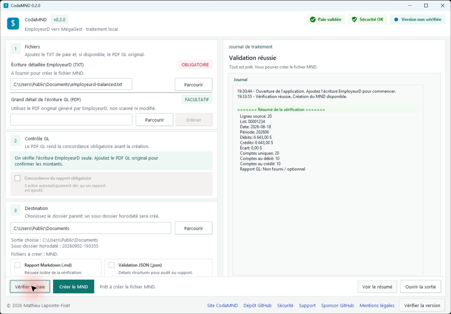 Aperçu de l'application CodaMND avec des données synthétiques